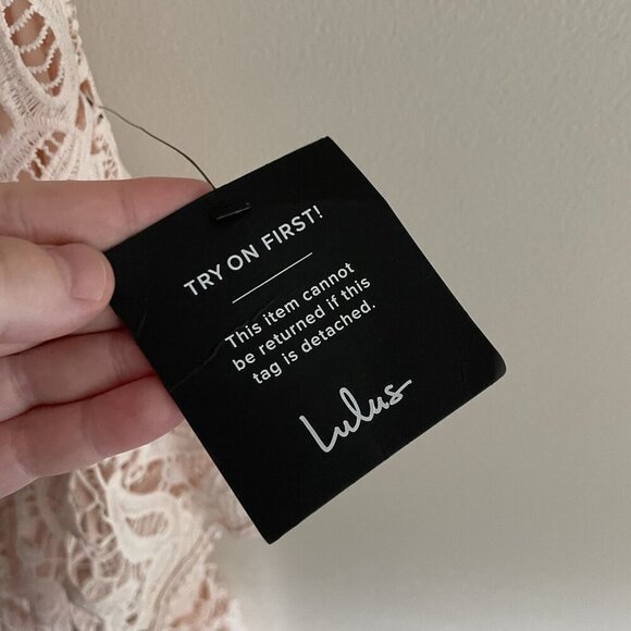 Lulus Women M Briarwood Blush Pink Lace Ruffled Bodycon Midi Dress NWT - Picture 11 of 14